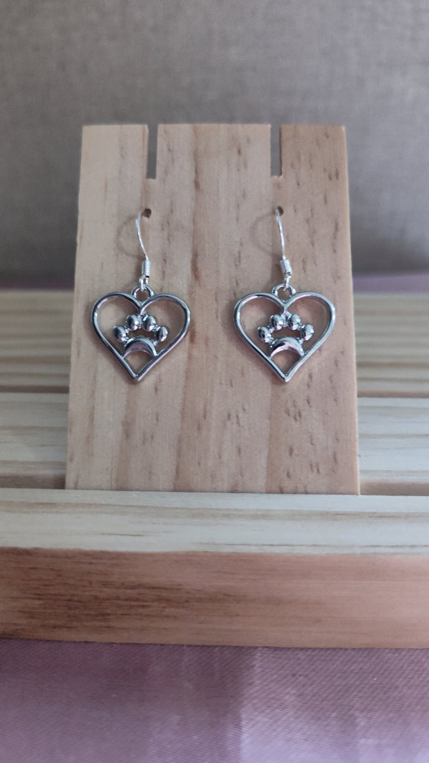 Heart Earrings With Paw Print- SALE