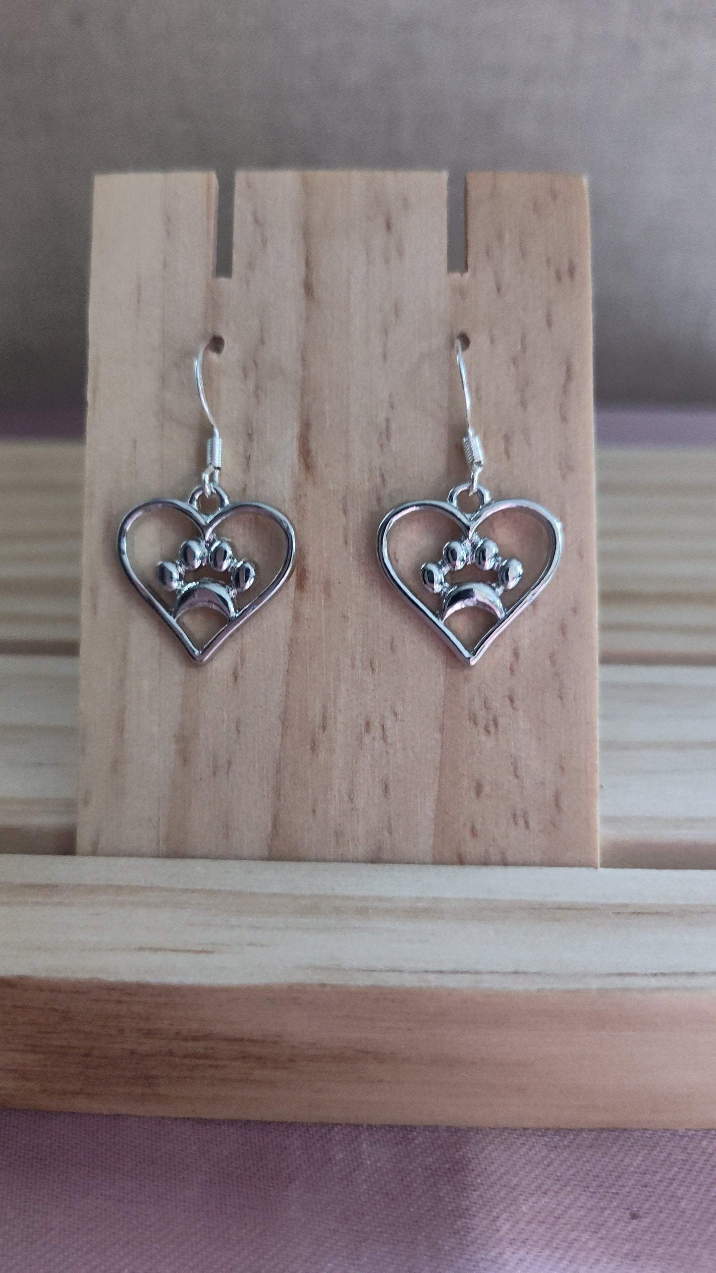Heart Earrings With Paw Print- SALE
